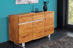 Massivholz Sideboard MAMMUT 135cm Akazie Kommode mit Schubladen Baumkante Edelstahl