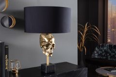 Extravagante Tischlampe SKULL 56cm schwarz gold Metall Totenkopf Skulptur Leuchte