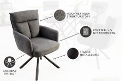 Drehbarer Retro Stuhl BIG GEORGE grau mit Armlehnen und Taschenfederkernpolsterung