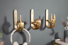 Extravagante Kleiderhaken FINGERS gold Metall-Aluminium 3er Set Wandgarderobe