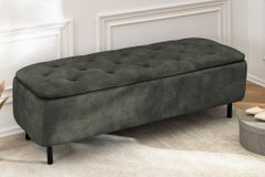 Extravagante Polsterbank EN VOGUE 120cm grün Samt mit Stauraum schwarze Metallbeine