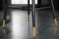 Design Barhocker PARIS greige Samt mit Lehne Metall schwarz gold Ziersteppung