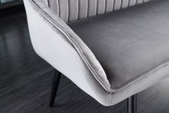 Design Sitzbank TURIN 160cm silbergrau Samt schwarz Metall Armlehne