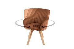 Drehbarer Design Stuhl LIVORNO rost braun Samt Buchenholz Beine mit Armlehnen