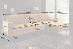 Elegantes Ecksofa COZY VELVET 260cm senfgelb Samt Federkern 3-Sitzer