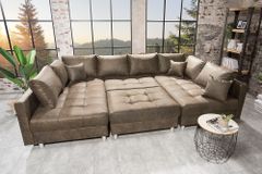 Moderne XXL Wohnlandschaft KENT 305cm taupe Federkern Bigsofa inkl. Hocker