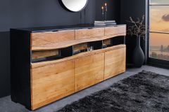 Massivholz Sideboard GRAND ACACIA 180cm braun Akazie mit LED-Beleuchtung Baumkante