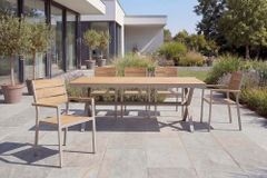 Moderner Gartenstuhl DESIGNO 90cm natur greige Aluminium stapelbar wetterfest