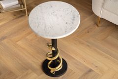 Runder Beistelltisch WILDLIFE SNAKE 55cm weiß Marmor gold schwarz Schlange Skulptur
