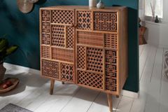 Massives Highboard MARRAKESCH 120cm Mangoholz mit Verzierung Boho Stil