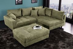Modernes Ecksofa KENT 220cm grün Cord inkl. Hocker Federkern L-Form Wohnlandschaft