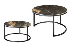Rundes 2er Set Couchtische ELEGANCE 75cm schwarz gold sand Aurora Oro Keramik