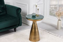 Handgearbeiteter Beistelltisch ELEMENTS 60cm gold grün Marmor rund