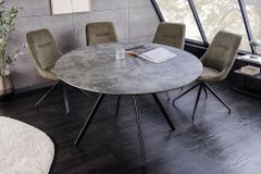 Runder Esstisch ATELIER 120cm grau Beton-Design schwarz Metall