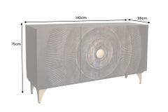 Handgearbeitetes Sideboard GOLDEN SUNSET 140cm schwarz mit 3D Schnitzereien gold Mangoholz Metallbeine