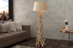 Handgefertigte Treibholz Stehlampe WILD NATURE 155cm sand mit Leinenschirm