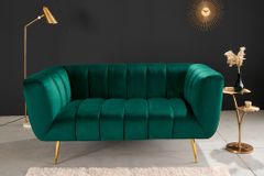 Design 2-Sitzer Sofa NOBLESSE 165cm smaragdgrün Samt Federkern goldene Metallfüße