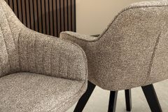 Design Stuhl LIVORNO taupe Strukturstoff schwarz Massivholz drehbar Auto-Return-Funktion