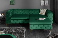 Chesterfield 3-Sitzer Sofa MODERN BAROCK 235cm smaragdgrün Samt Federkern gold Metallfüße