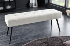 Design Sitzbank BOUTIQUE 100cm weiß Bouclé schwarze Metallbeine Polsterbank