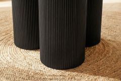 Design Esstisch BABYLON 120cm schwarz Fischgrät Eiche rund mit drei Säulenfüßen