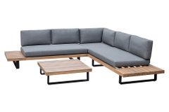 Wetterfestes Gartenlounge Set ST. BARTH 255cm grau natur Akazie Sitzecke inkl. Tisch und Kissen