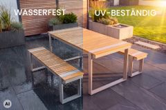 Wetterfester Gartentisch TAMPA LOUNGE 125cm greige natur Aluminium Metall Holz-Design Outdoor