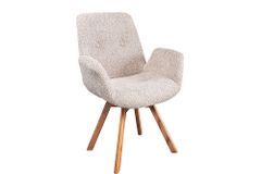 Drehbarer Design Stuhl BALTIC beige Bouclé natur Eiche Massivholz-Beine mit Armlehne