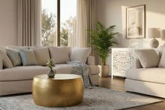 Runder Couchtisch ORIENT III 60cm gold Metall Hammerschlag Design handmade