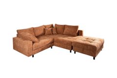 Modernes Ecksofa KENT 220cm rostbraun Chenille inkl. Hocker Federkern Wohnlandschaft