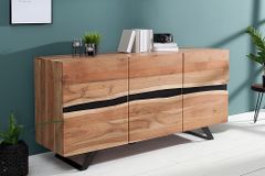 Massivholz Sideboard AMAZONAS 150cm Akazie natur Metall schwarz Baumkante