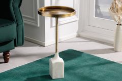 Design Beistelltisch TRAYFUL 60cm antik gold weißer Marmorfuß handmade rund
