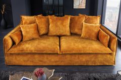 Großes 3-Sitzer Sofa HEAVEN 200cm senfgelb Samt Federkern waschbarer Bezug Hussensofa Couch
