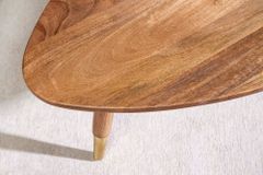 Massivholz Couchtisch GATSBY 110cm braun gold Mango oval rund Beistelltisch 2er Set Retro Design
