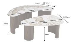 2er Set Couchtische OSAKA 120cm weiß Pandora Keramik Walnuss