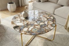 Runder Couchtisch NOBLE 65cm Edelstein Achat abnehmbare Tischplatte goldenes Metallgestell