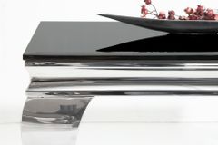 Eleganter Couchtisch MODERN BAROCK 100cm silber mit schwarzem Opalglas