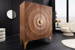 Massives Highboard GOLDEN SUNSET 120cm braun gold Mangoholz mit 3D Schnitzereien