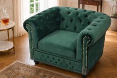 Barocker Sessel CHESTERFIELD flaschengrün Samt Federkern mit Knopfheftung