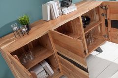 Massivholz Sideboard AMAZONAS 150cm Akazie natur Metall schwarz Baumkante