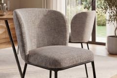 Design Stuhl LYON grau beige Chenille schwarze Metallbeine