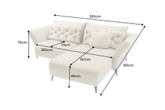 Modernes Ecksofa MARRAKESCH 265cm beige Samt 3-Sitzer inkl. Kissen Ottomane rechts