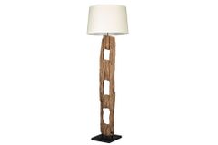 Massive Stehlampe BARRACUDA 177cm natur Akazienholz Baumwollschirm weiß Baumstamm