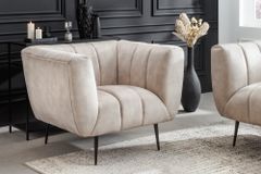 Retro Sessel NOBLESSE 105cm champagner beige Samt mit Ziersteppung