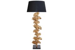 Design Stehlampe GINKGO 122cm schwarz Stoffschirm gold Metall handmade Marmor-Fuß
