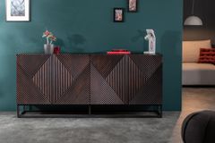 Massives Sideboard CREATIVO 180cm Mangoholz aufwändige 3D Front Retro Design
