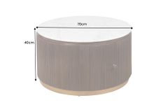 Runder Couchtisch COFFEE TABLE GATSBY 70cm braun weiß Mangoholz Marmor Schublade