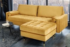 Design Hocker COZY VELVET 80cm senfgelb gold Samt Metallfüße