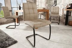 Design Freischwinger Stuhl MODENA vintage beige Microfaser mit Ziersteppung