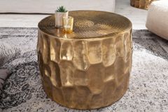 Runder Couchtisch ORGANIC ORIENT 55cm gold Metall Hammerschlag 3D-Design handmade